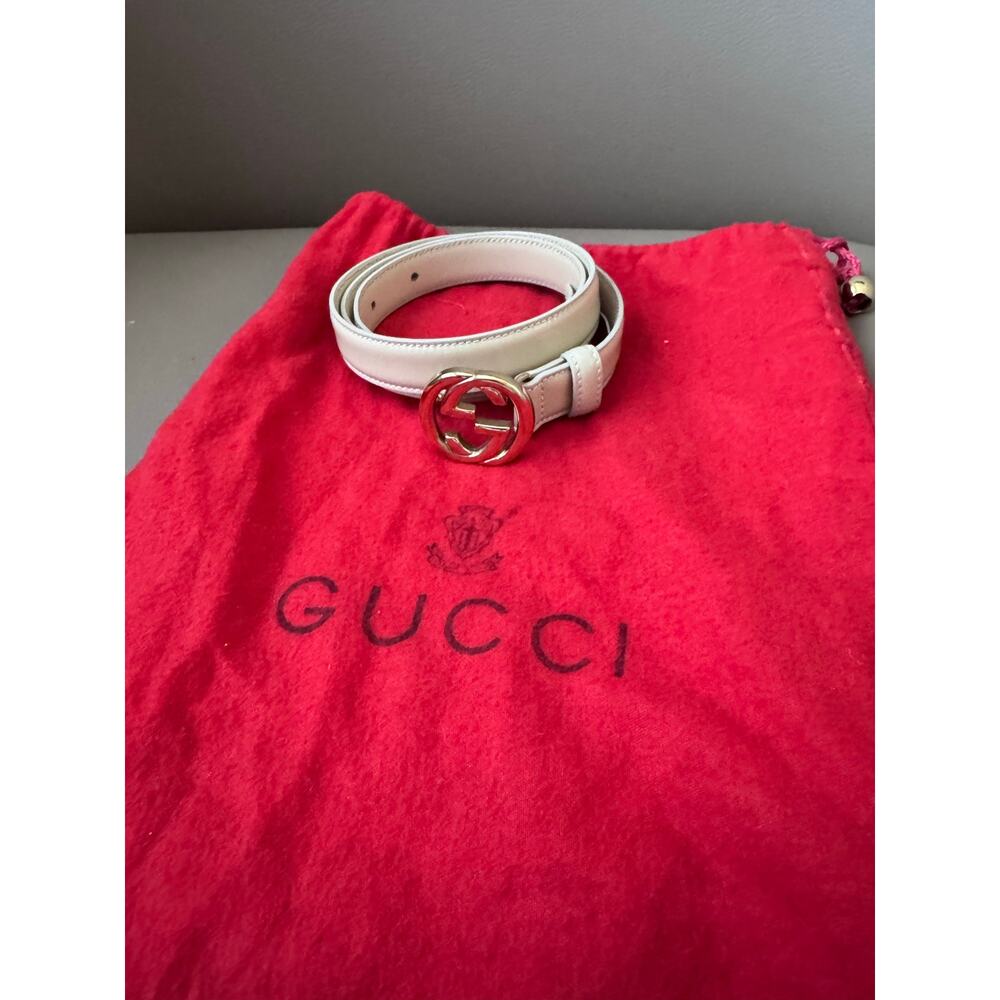 Vintage Gucci Belt Logo Gold Buckle Leather Ivory Cream Luxury 90s Y2K - Picture 6 of 6